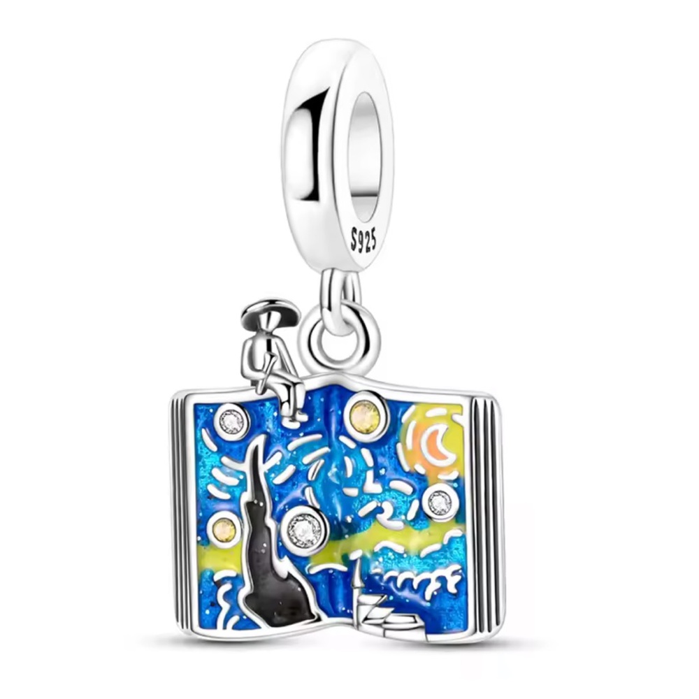 New Sterling Silver 925 Van Gogh Starry Night art bracelet charm
